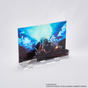 Final Fantasy VII Rebirth Acrylic Diorama - Red XIII (PREORDER) - Acrylic diorama featuring Red XIII from Final Fantasy VII Rebirth with a bright blue full moon and cityscape background in.