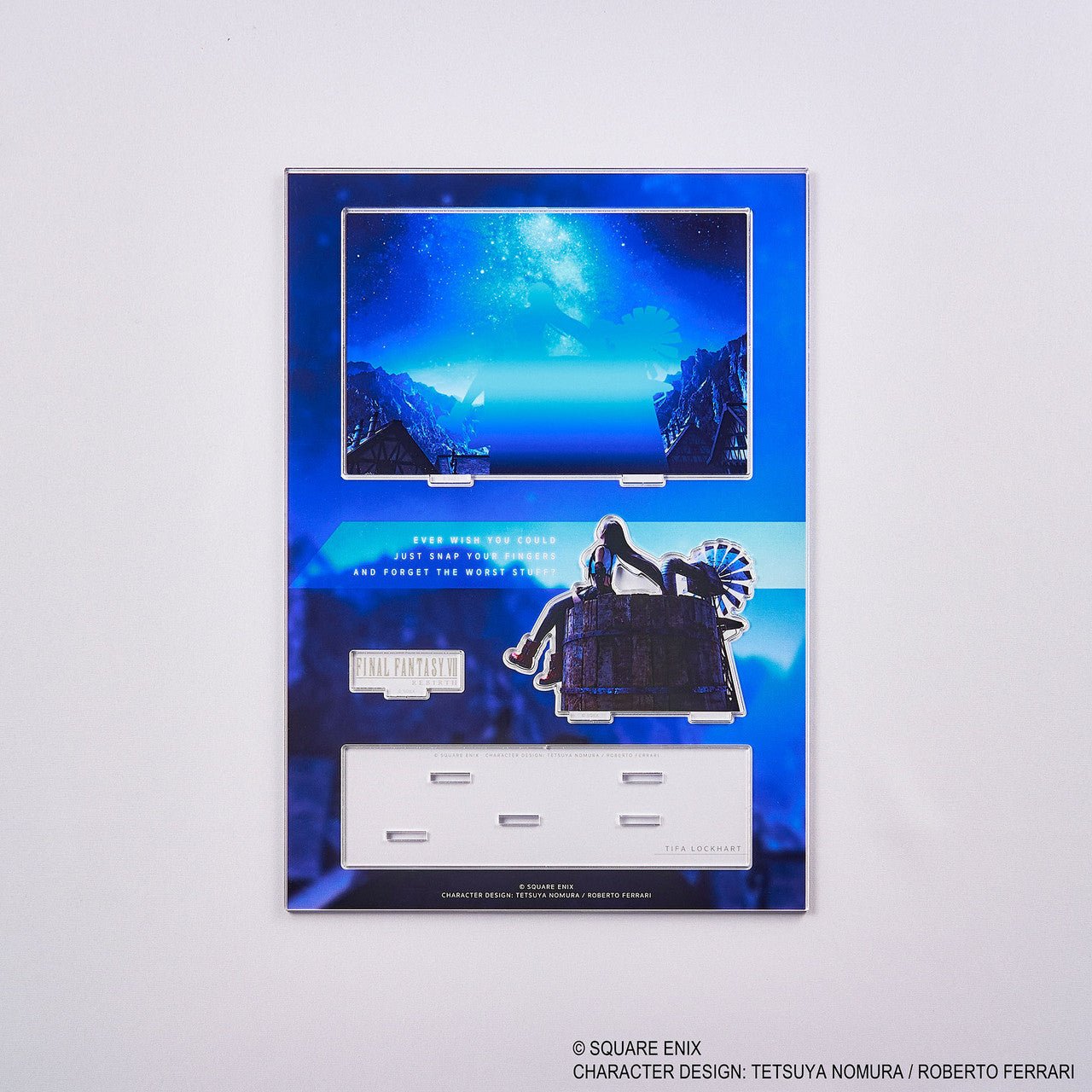 Final Fantasy VII Rebirth Acrylic Diorama - Tifa (PREORDER) - Acrylic diorama featuring Tifa from Final Fantasy VII Rebirth with blue night sky background and mountain silhouettes,.