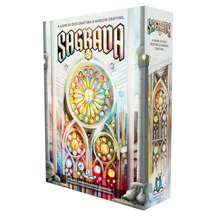 Sagrada (Refresh) - Sagrada board game box featuring colorful stained-glass window design with intricate circular patterns on a white background.