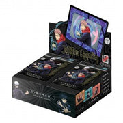 Cybercel Jujutsu Kaisen Trading Cards Series 1 - Black display box containing glossy anime trading cards featuring characters from Jujutsu Kaisen with vibrant purple and.