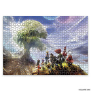Puzzle: Final Fantasy IX- Denouement (1000 pieces) (PREORDER) - 1000-piece jigsaw puzzle featuring vibrant Final Fantasy IX artwork with characters on a cliff near a large tree under a.