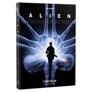 ALIEN RPG: Evolved Edition: Core Rulebook - Black softcover book titled Alien RPG with glowing blue alien face and silhouette of armed figure on cover.