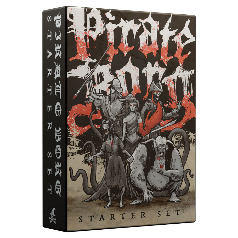 PIRATE BORG: Starter Set (PREORDER) - Hardcover RPG book with dark pirate-themed cover art featuring a crew, tentacles, and fiery red accents.