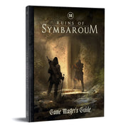 Ruins of Symbaroum RPG: Gamemaster's Guide (5E) - Dark fantasy book cover with two shadowy figures in an ancient forest, titled Ruins of Symbaroum Gamemaster's Guide 5E.