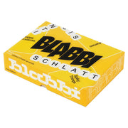 Blabbi (PREORDER) - Yellow rectangular box with bold black text "BLABBI" and white letter tiles spelling "SCHLATT" on the cover.