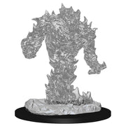 D&D Nolzur's Marvelous Minis: Fire Elemental - Gray unpainted plastic miniature of a fiery humanoid figure with flame-like textures on a round base.