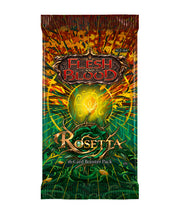 Flesh and Blood - Rosetta - Booster Pack - Flesh and Blood Rosetta booster pack with green and orange fiery explosion background and ornate gold lettering.