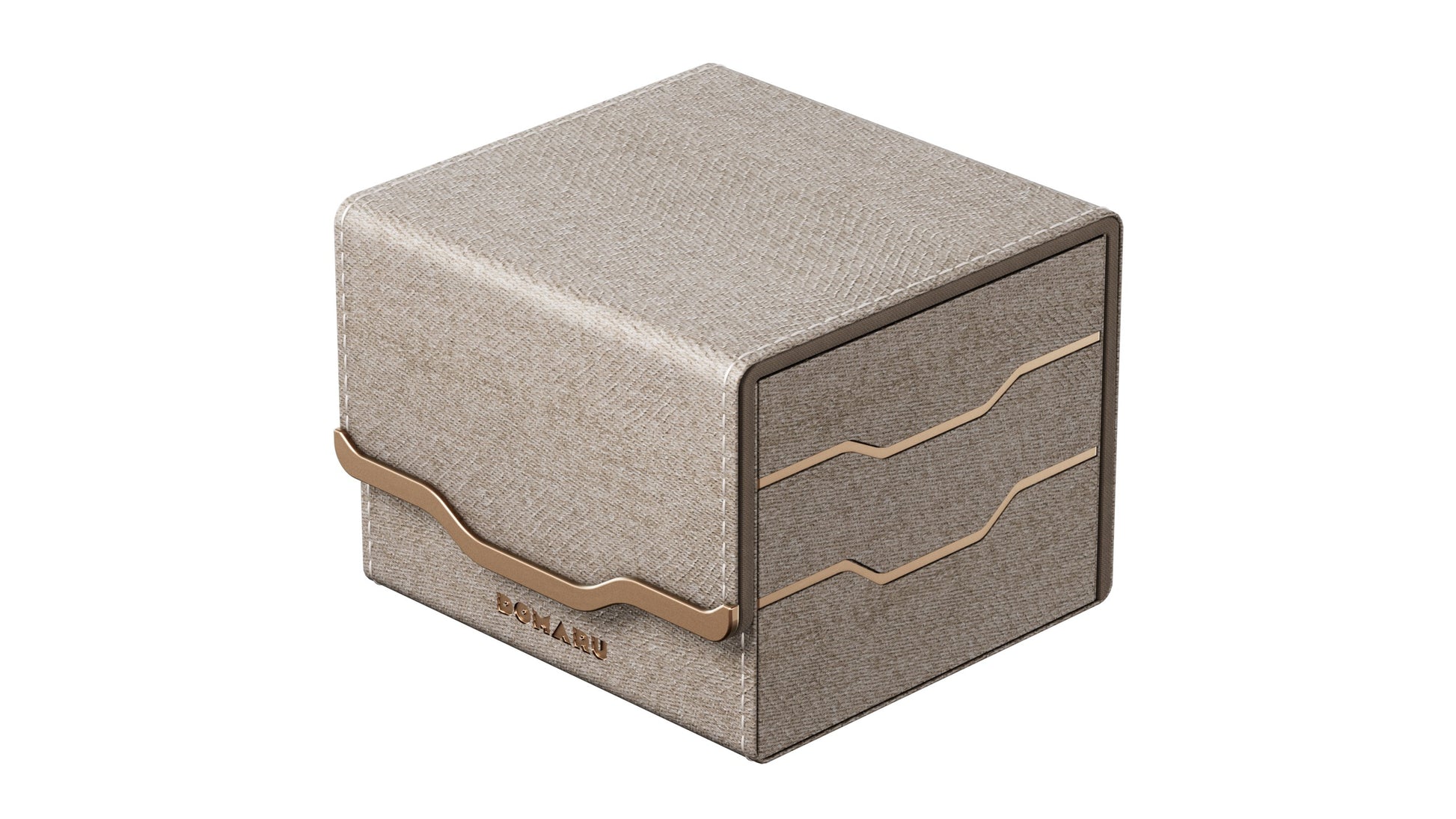 Gatherers' Tavern: Domaru Armory Collection Horizon 100+ Deck Box - Alabaster (PREORDER) - Alabaster-colored rectangular deck box with textured surface and gold wave-like accents on sides and front panel.