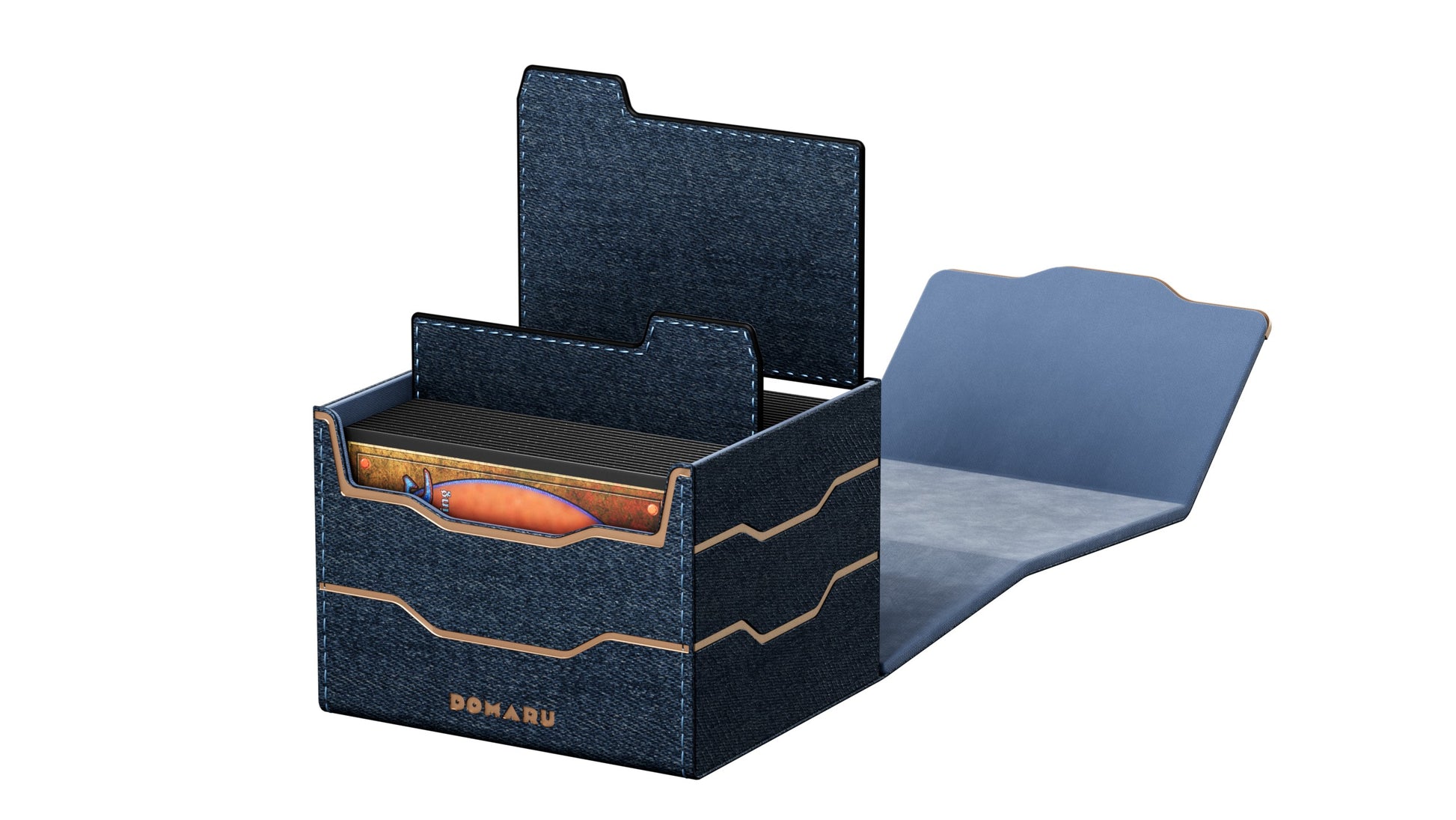 Gatherers' Tavern: Domaru Armory Collection Horizon 100+ Deck Box - Lazulite (PREORDER) - Dark blue textured deck box with gold accents and a fold-out lid, designed to hold 100+ cards.
