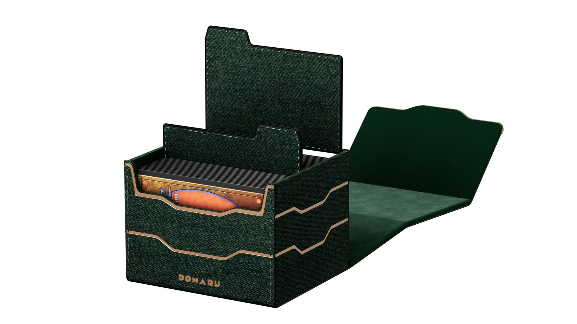 Gatherers' Tavern: Domaru Armory Collection Horizon 100+ Deck Box - Malachite (PREORDER) - Malachite green deck box with gold accents, scalloped lid, and textured finish designed for holding cards.
