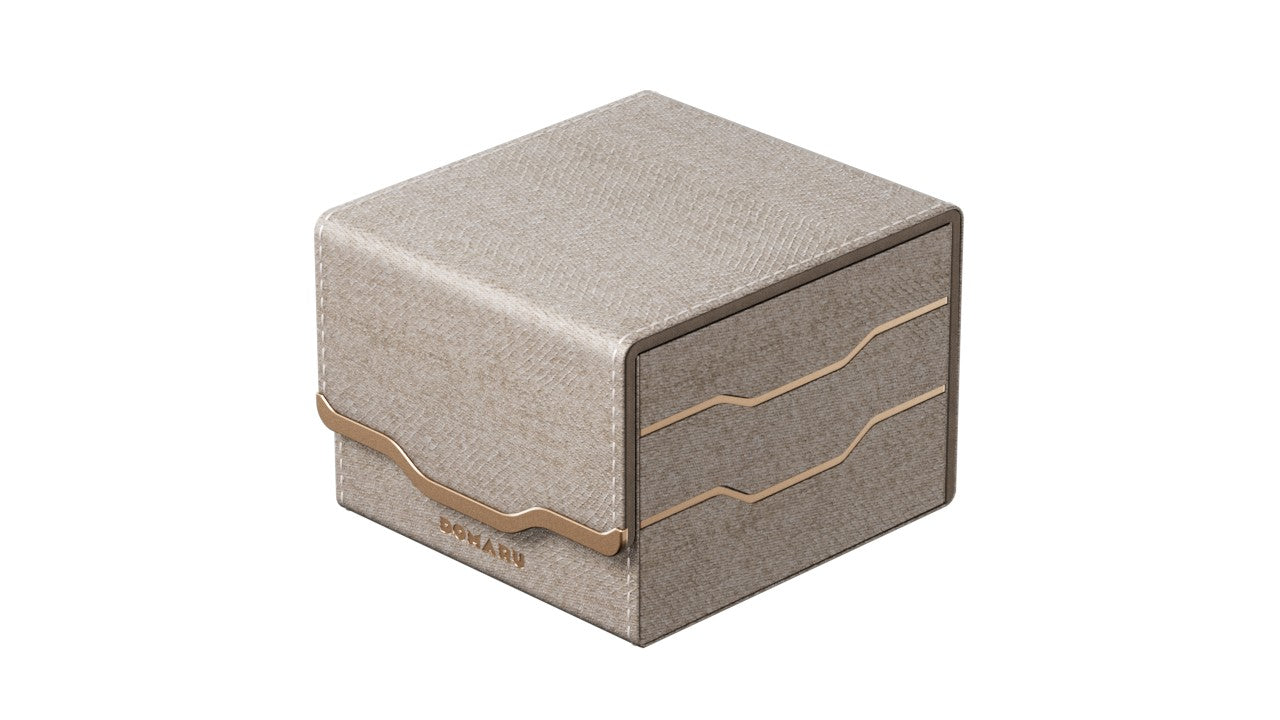 Gatherers' Tavern: Domaru Armory Collection Horizon 133+ Deck Box - Alabaster (PREORDER) - Alabaster-colored rectangular deck box with textured surface and subtle wave pattern on the sides.