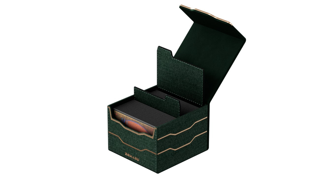 Gatherers' Tavern: Domaru Armory Collection Horizon 133+ Deck Box - Malachite (PREORDER) - Dark green rectangular deck box with gold edge accents and a magnetic lid, featuring a horizontal malachite stone design on.