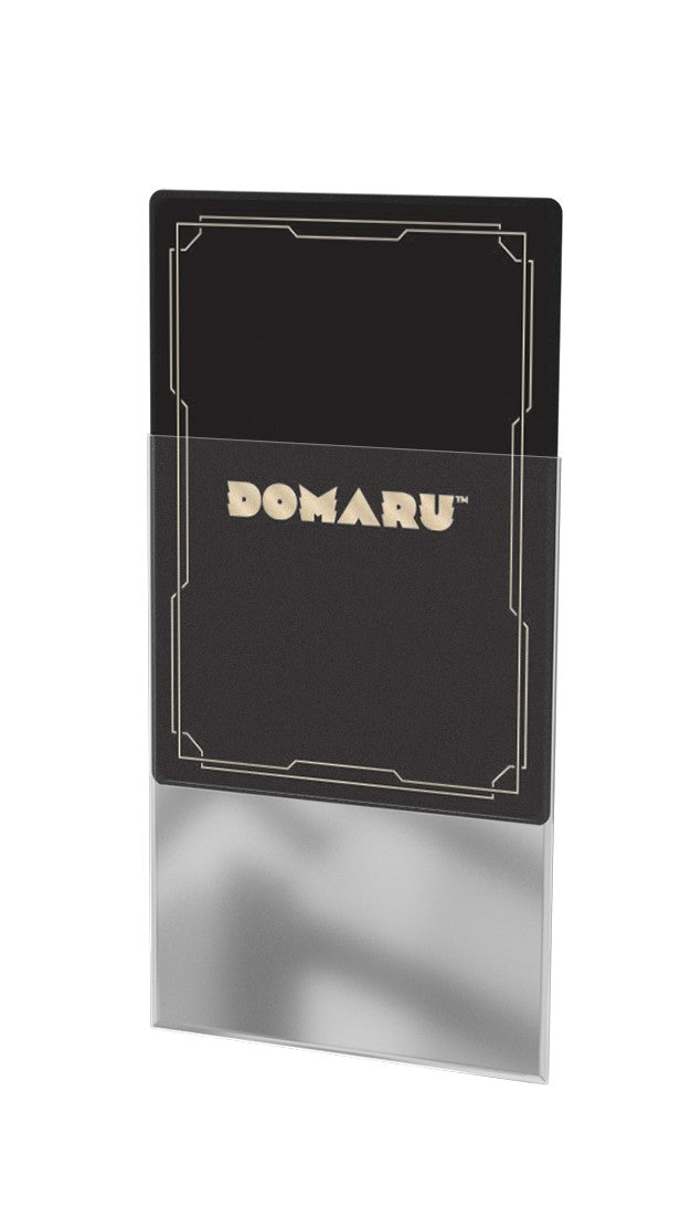 Gatherers' Tavern: Domaru Core Fit Standard Sized Card Sleeve 100ct - Clear - Clear standard-sized card sleeve with transparent, glossy finish and subtle border design labeled Domaru.