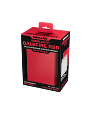Gatherers' Tavern: Domaru Regular Fit Standard Sized Card Sleeve 100ct - Balefire Red - Red card sleeve box with black edges, labeled "Domaru Regular Fit Balefire Red," holding 100 standard-sized sleeves for card