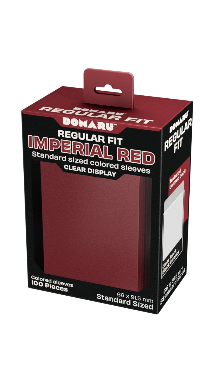 Gatherers' Tavern: Domaru Regular Fit Standard Sized Card Sleeve 100ct - Imperial Red - Box of 100 red card sleeves with black and red packaging labeled "Domaru Regular Fit Imperial Red".
