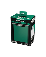 Gatherers' Tavern: Domaru Regular Fit Standard Sized Card Sleeve 100ct - Sylvan Green - Dark green rectangular box with a clear window showing standard-sized card sleeves inside, labeled Sylvan Green.