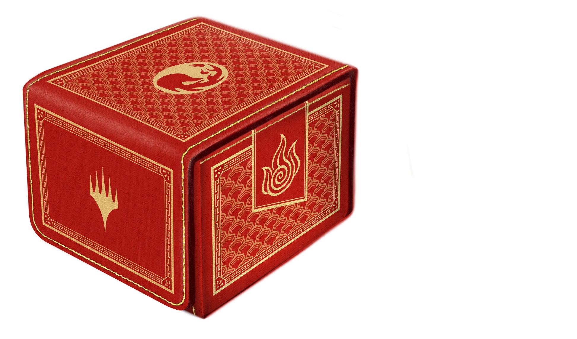 Domaru Deck Box: Magic the Gathering: Avatar The Last Airbender - Fire - Red rectangular deck box with gold flame emblem and Magic the Gathering logo, textured surface.