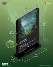 Magic: The Gathering - Breeding Pool Slab Standee - Rectangular acrylic standee with dark green and blue fantasy artwork, text and logo on a black base, measuring 4.3 by 3.