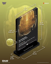 Magic: The Gathering - Sacred Foundry Slab Standee - Black rectangular acrylic standee featuring detailed fiery foundry artwork with gold and orange tones and white text on.