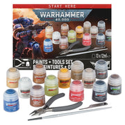 Warhammer 40,000 - Paints + Tool Set (2026) - Warhammer 40,000 paint and tool set with 13 small paint pots in various colors, metal precision cutter, and metal sculpting.