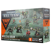 Warhammer 40,000 - Kill Team - Wrecka Krew - Warhammer 40,000 Kill Team Wrecka Krew set featuring eight painted Ork miniatures with green skin, armored in dark metal and