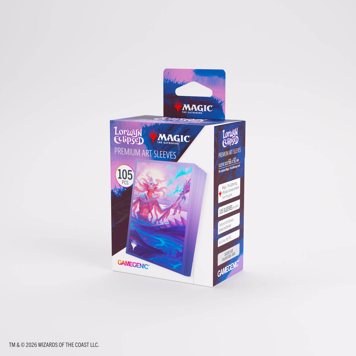 Gamegenic Premium Art Sleeves: Lorwyn Eclipsed - Eclipsed Merrow - Box of Gamegenic Premium Art Sleeves featuring fantasy underwater merrow artwork with blue and purple tones, 105 sleeves.