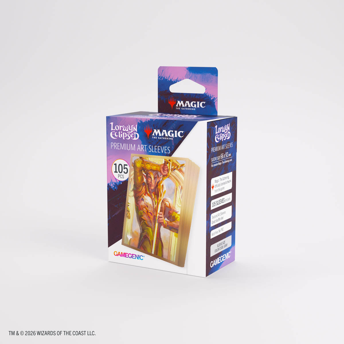 Gamegenic Premium Art Sleeves: Lorwyn Eclipsed - Morcants Loyalist - Gamegenic Premium Art Sleeves box featuring Lorwyn Eclipsed Morcants Loyalist artwork with a golden armored warrior on a.