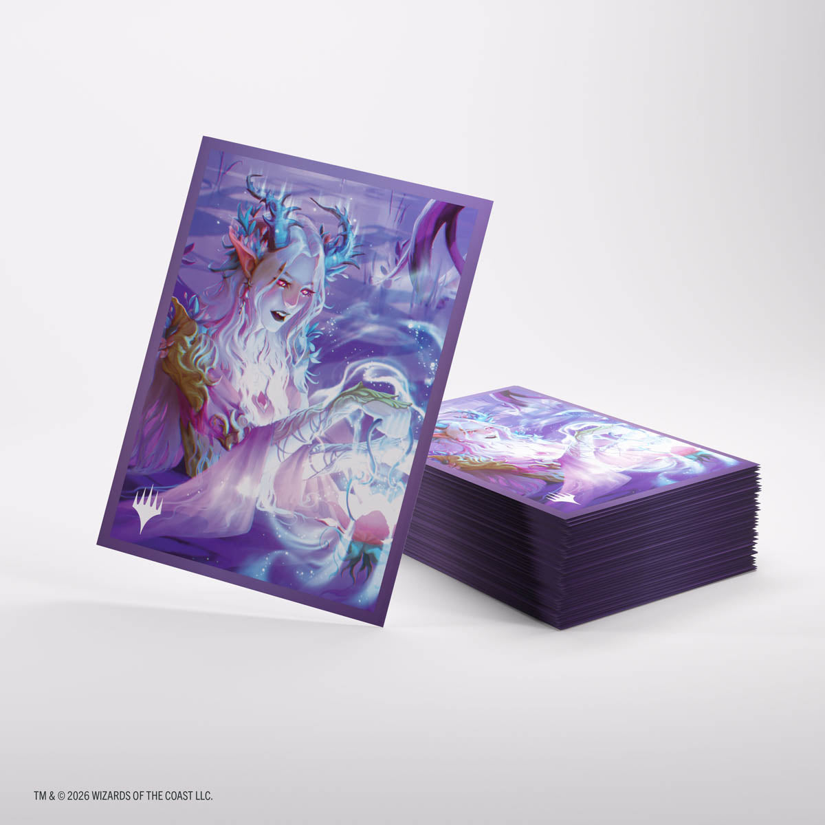 Gamegenic Premium Art Sleeves: Lorwyn Eclipsed - Twilight Diviner - Stack and single card sleeve featuring ethereal, purple-toned fantasy art with a mystical figure and swirling magical.