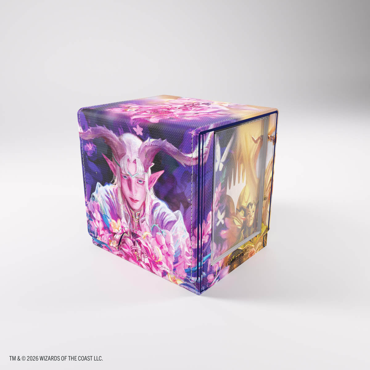 Gamegenic Sidekick PRO 100+ XL: Lorwyn Eclipsed - Morcants Loyalist/Dawnhand Eulogist - Purple and pink fantasy-themed card storage box featuring Morcant's Loyalist and Dawnhand Eulogist artwork from Lorwyn.