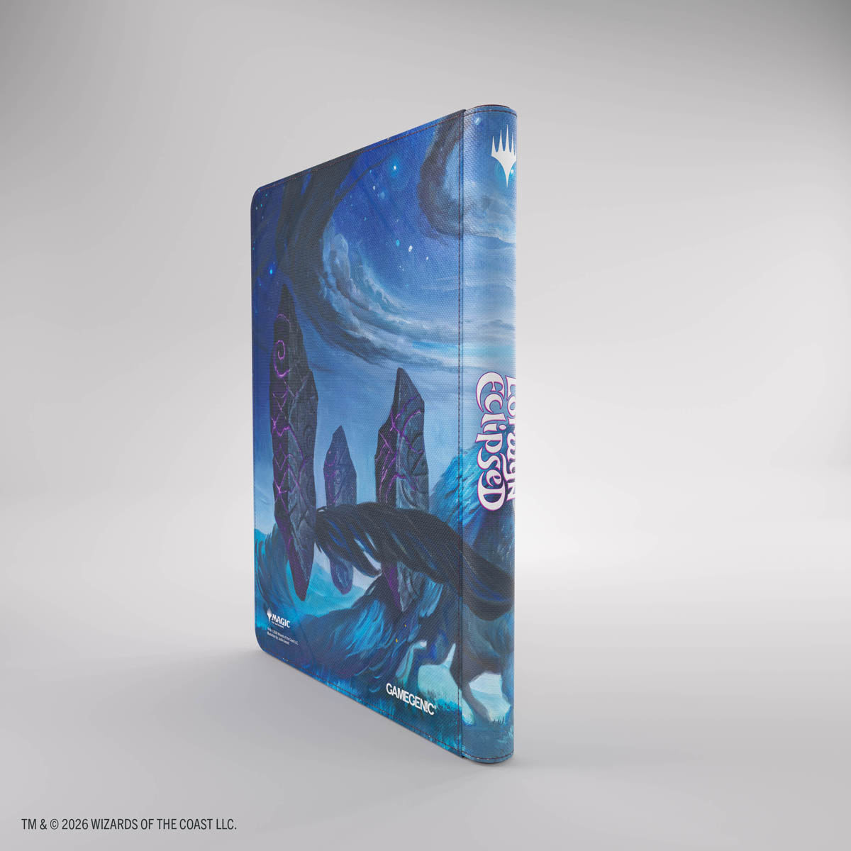 Gamegenic Zip-Up Album 18-Pocket: Lorwyn Eclipsed - Celestial Reunion - Blue zip-up card album with fantasy crystal tower artwork and celestial night sky design.