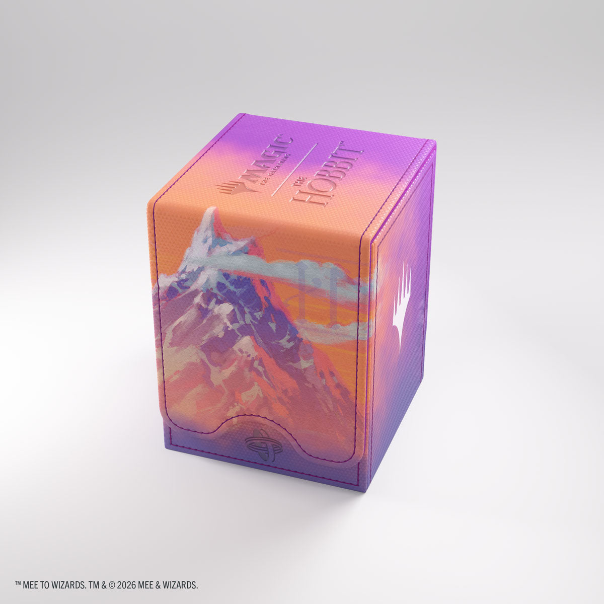The Hobbit Squire 80+ XL - Gollum, Riddle Master/The Lonely Mountain - Purple and orange rectangular deck box featuring Gollum and the Lonely Mountain artwork, designed for Magic The Gathering.