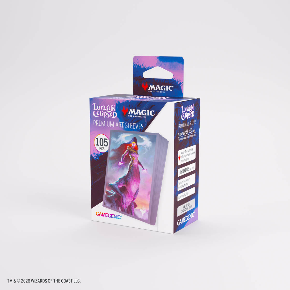 Gamegenic Premium Art Sleeves: Lorwyn Eclipsed - Moonshadow - Deck sleeves box featuring purple and blue fantasy art with a mysterious cloaked figure and moonlit background.