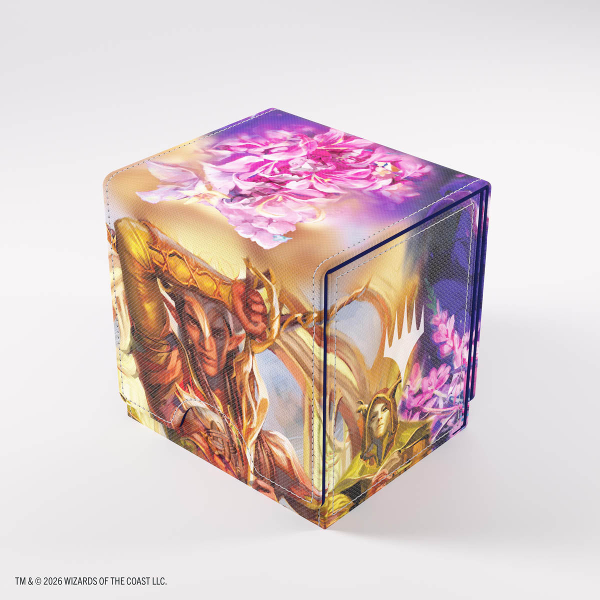 Gamegenic Sidekick PRO 100+ XL: Lorwyn Eclipsed - Morcants Loyalist/Dawnhand Eulogist - Colorful rectangular card storage box with fantasy-themed artwork featuring armored warriors and bright pink flowers.