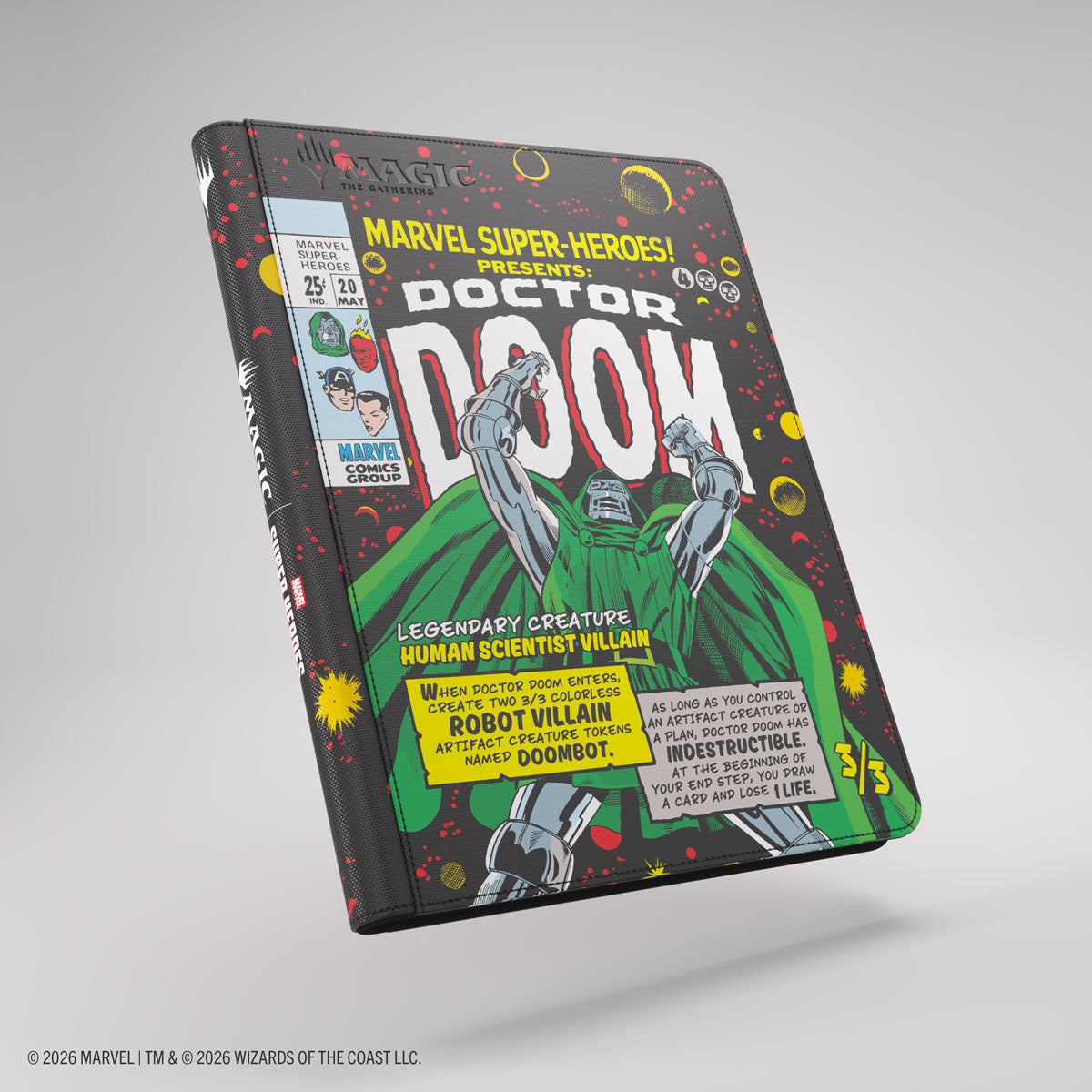 Gamegenic 18-Pocket Zip-Up Album: Marvel Super Heroes - Doctor Doom - Black zip-up card album featuring colorful Doctor Doom comic art with bold white and yellow text and green accents.