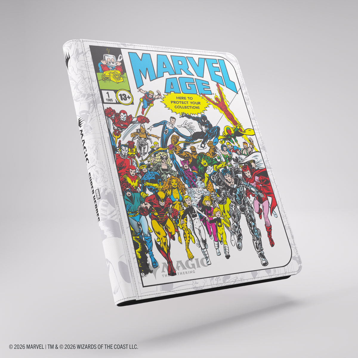 Gamegenic 18-Pocket Zip-Up Album: Marvel Super Heroes - Marvel Age - White zip-up binder featuring colorful classic Marvel superheroes on cover with "Marvel Age" title in blue and yellow.