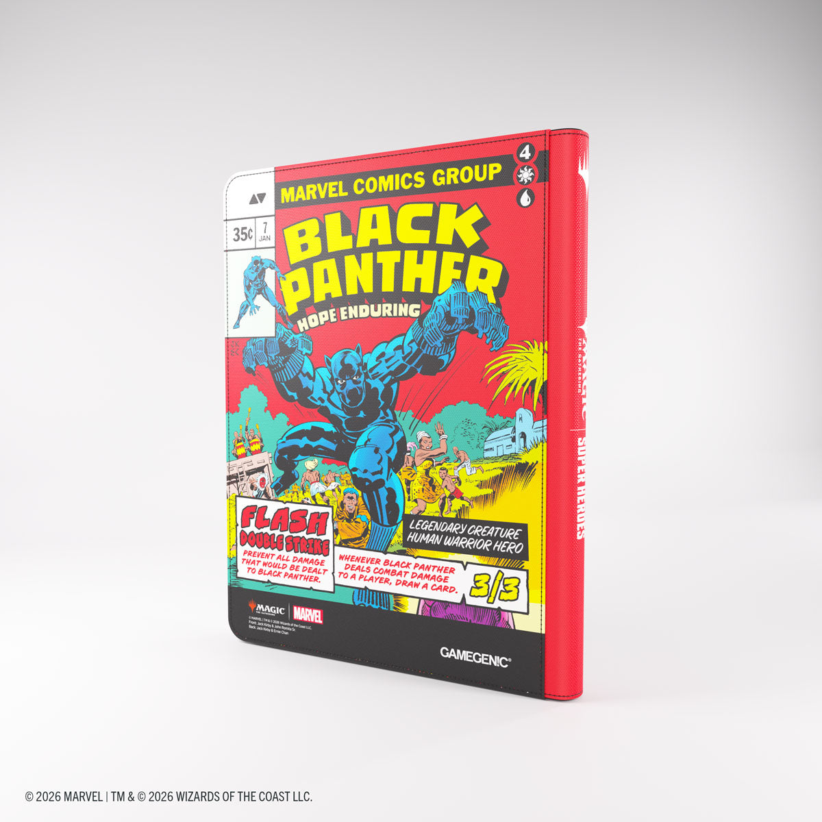 Gamegenic 18-Pocket Zip-Up Album: Marvel Super Heroes - Captain America/Black Panther - Red zip-up album featuring classic Black Panther comic book cover with vibrant yellow and blue accents and bold Marvel.
