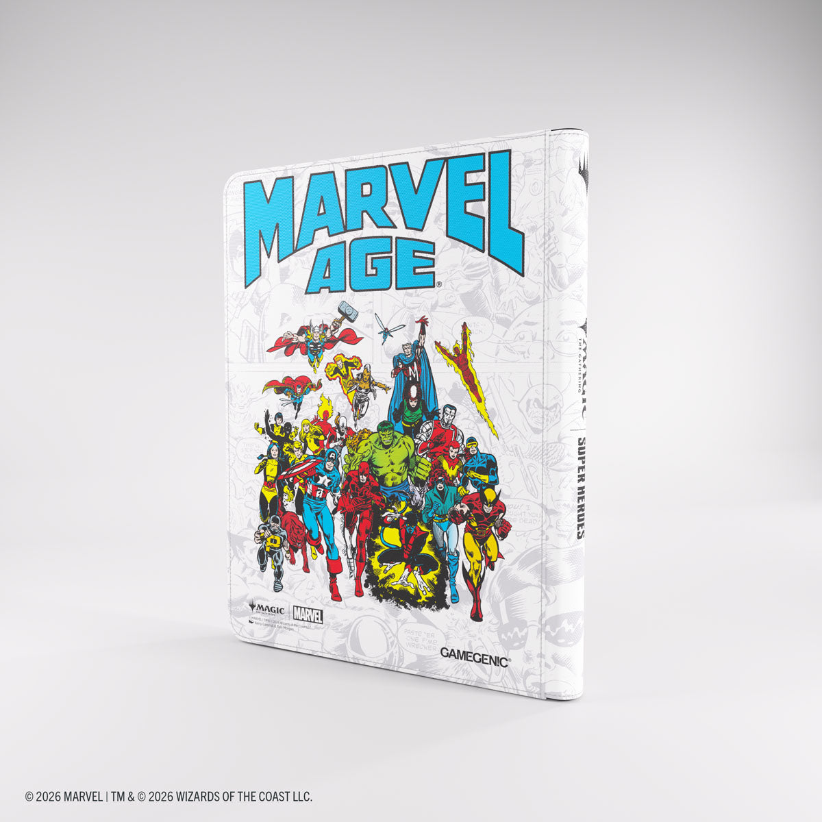 Gamegenic 18-Pocket Zip-Up Album: Marvel Super Heroes - Marvel Age - White zip-up binder album featuring colorful classic Marvel superheroes artwork and blue "Marvel Age" text on the cover.