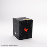 Gamegenic Bastion 100+ XL Deck Box: Marvel Super Heroes - Comic Burst Black - Black rectangular deck box with a red emblem and radiating comic-style burst lines on its surface.