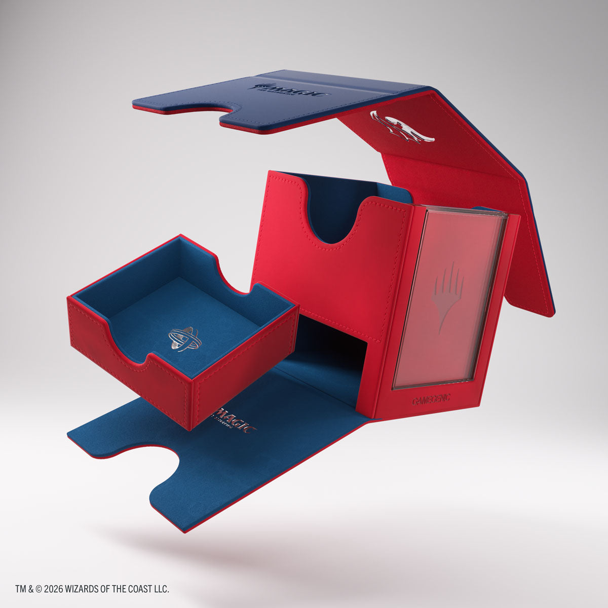 Gamegenic Sidekick PRO 100+ XL: Secrets of Strixhaven - Prismari (PREORDER) - Red and blue durable deck box with a removable tray and magnetic flap, designed for card storage and protection.