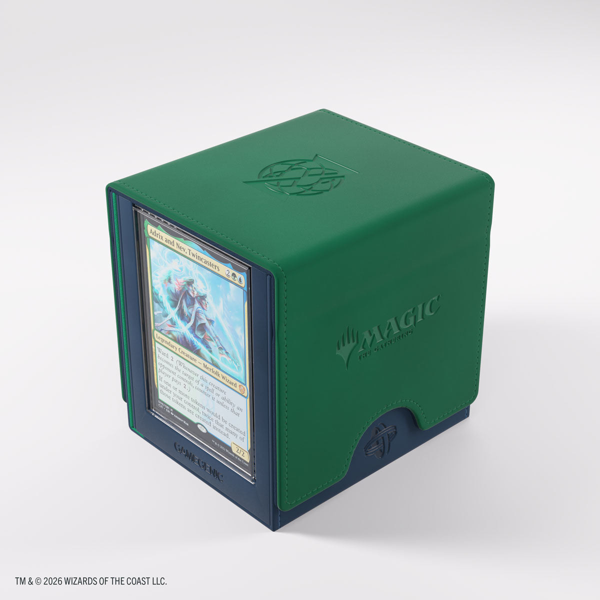 Gamegenic Sidekick PRO 100+ XL: Secrets of Strixhaven - Quandrix (PREORDER) - Green and navy blue card storage box with embossed logo, designed to hold collectible cards.