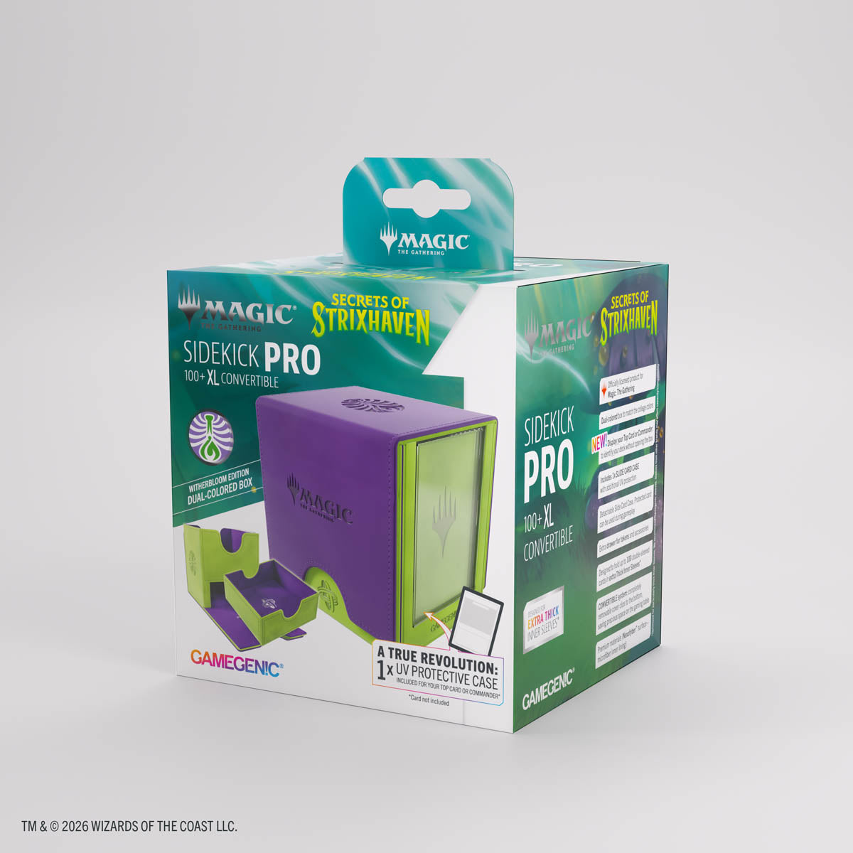 Gamegenic Sidekick PRO 100+ XL: Secrets of Strixhaven - Witherbloom (PREORDER) - The Gathering branding in a green and white retail package.