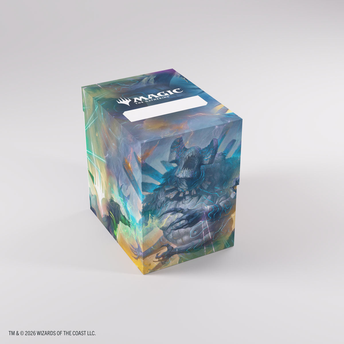 Gamegenic Soft Dynacrate 100+ XL: Secrets of Strixhaven - Moment of Reckoning (PREORDER) - Rectangular deck box with vibrant fantasy artwork featuring a blue armored figure, colorful swirling mist, and "Magic" logo.