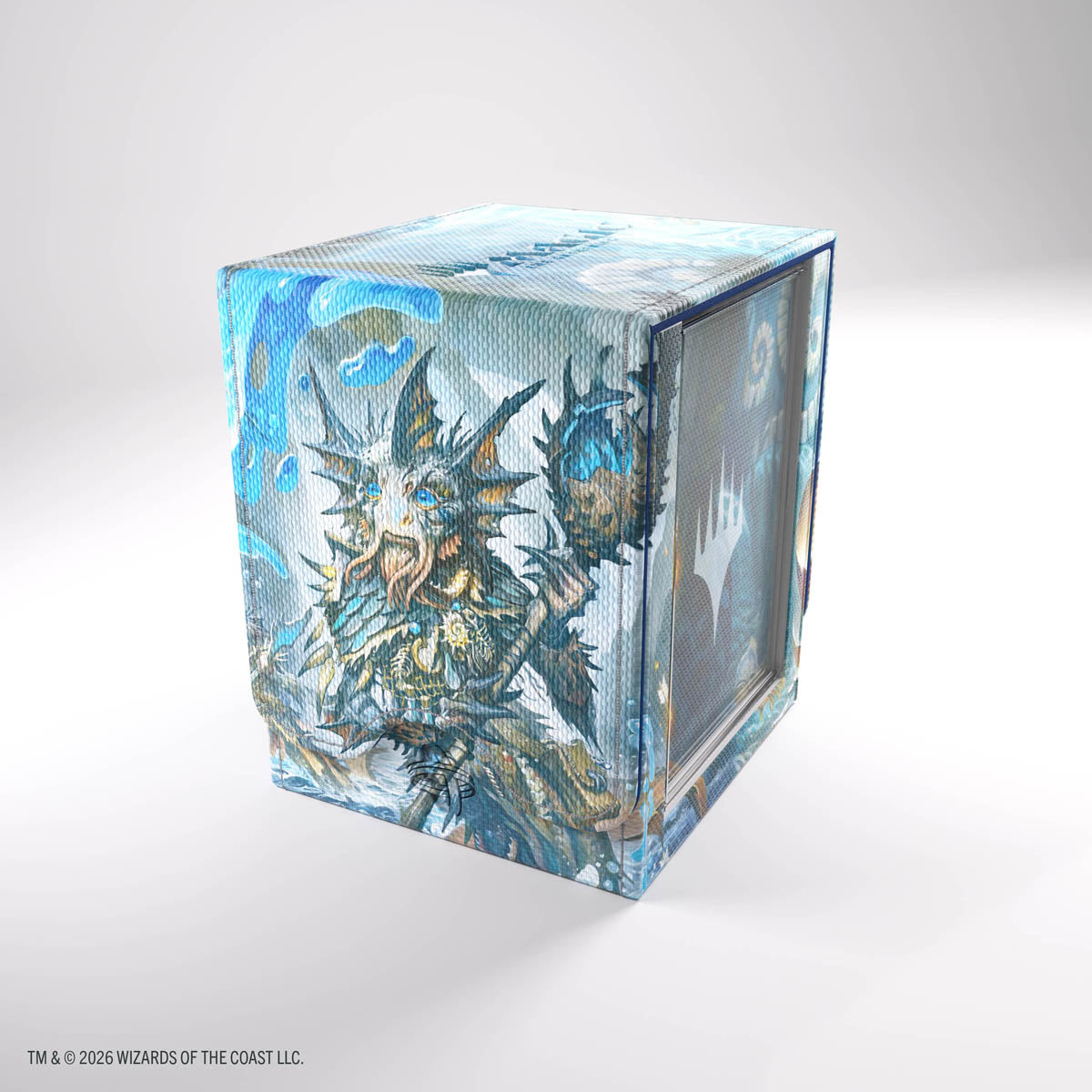 Gamegenic Squire PLUS 100+ XL: Lorwyn Eclipsed - Sygg, Wanderwine Wisdom/Sygg, Wanderbrine Shield - Blue and silver armored warrior artwork on a durable rectangular card storage box with fantasy-themed accents.