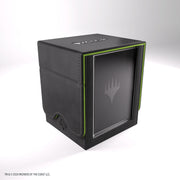 Gamegenic Sidekick PRO 100+ XL: Secrets of Strixhaven - Black/Green (PREORDER) - Black rectangular card storage box with green stitching and a transparent front panel displaying a magic wand emblem.