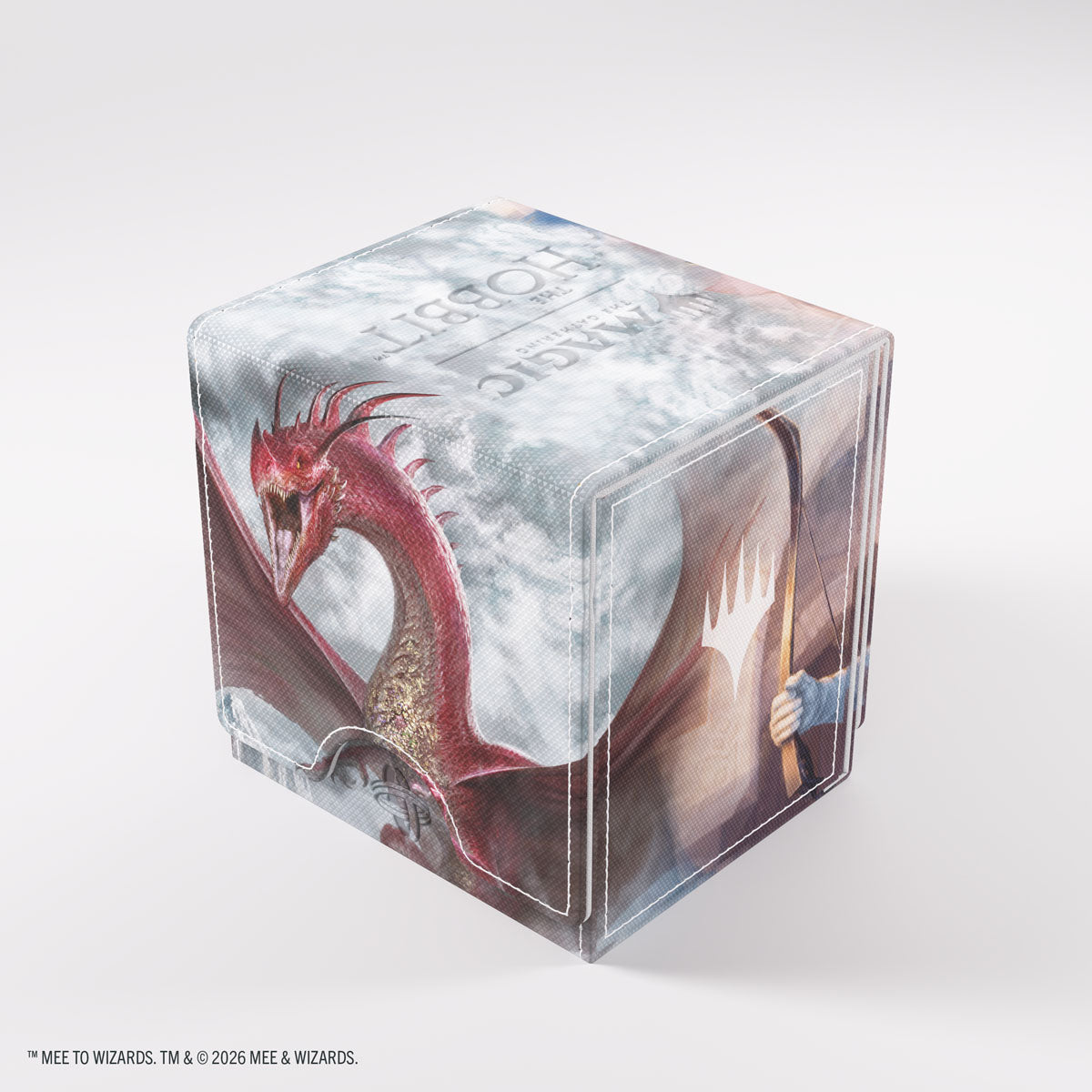 Gamegenic- Magic: The Gathering | The Hobbit Sidekick PRO 100+ XL - Bard, King of Dale/ Smaug, Wicked Worm - Rectangular deck box with detailed fantasy artwork of a red dragon and a warrior, featuring muted gray and brown tones and.
