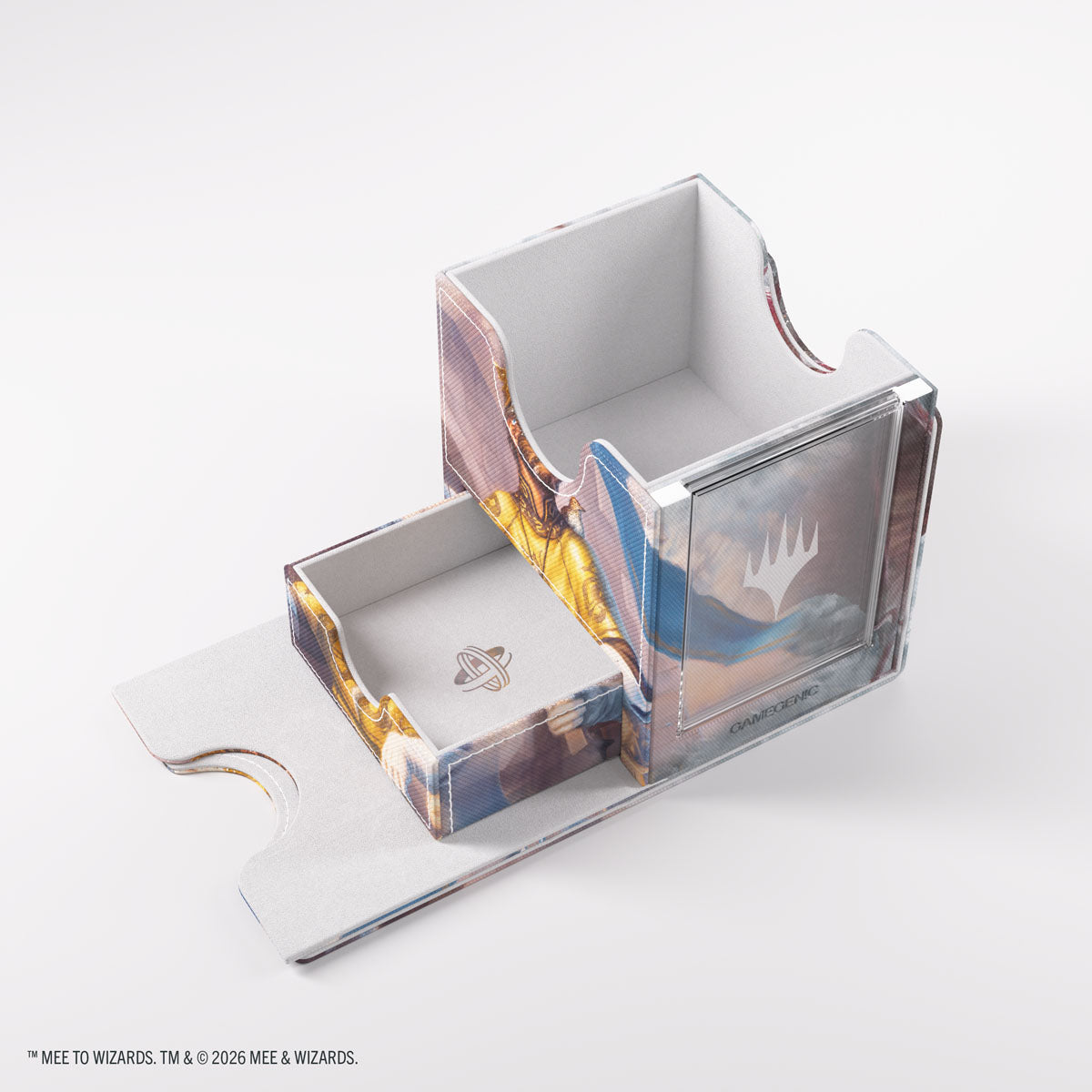 Gamegenic- Magic: The Gathering | The Hobbit Sidekick PRO 100+ XL - Bard, King of Dale/ Smaug, Wicked Worm - Transparent plastic deck box with colorful fantasy artwork, featuring a wide slot and a smaller compartment on a fold-out.