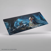 Gamegenic- Magic: The Gathering | The Hobbit Prime Table-sized Playmat 6ft - Riddles in the Dark - Rectangular playmat featuring a dark cave scene with two fantasy characters facing each other under a blue moonlit sky.