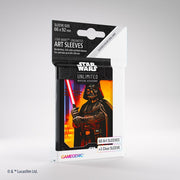 Star Wars: Unlimited Art Sleeves - Darth Vader - Black card sleeves featuring Darth Vader holding a red lightsaber against a fiery orange background, labeled Star Wars.