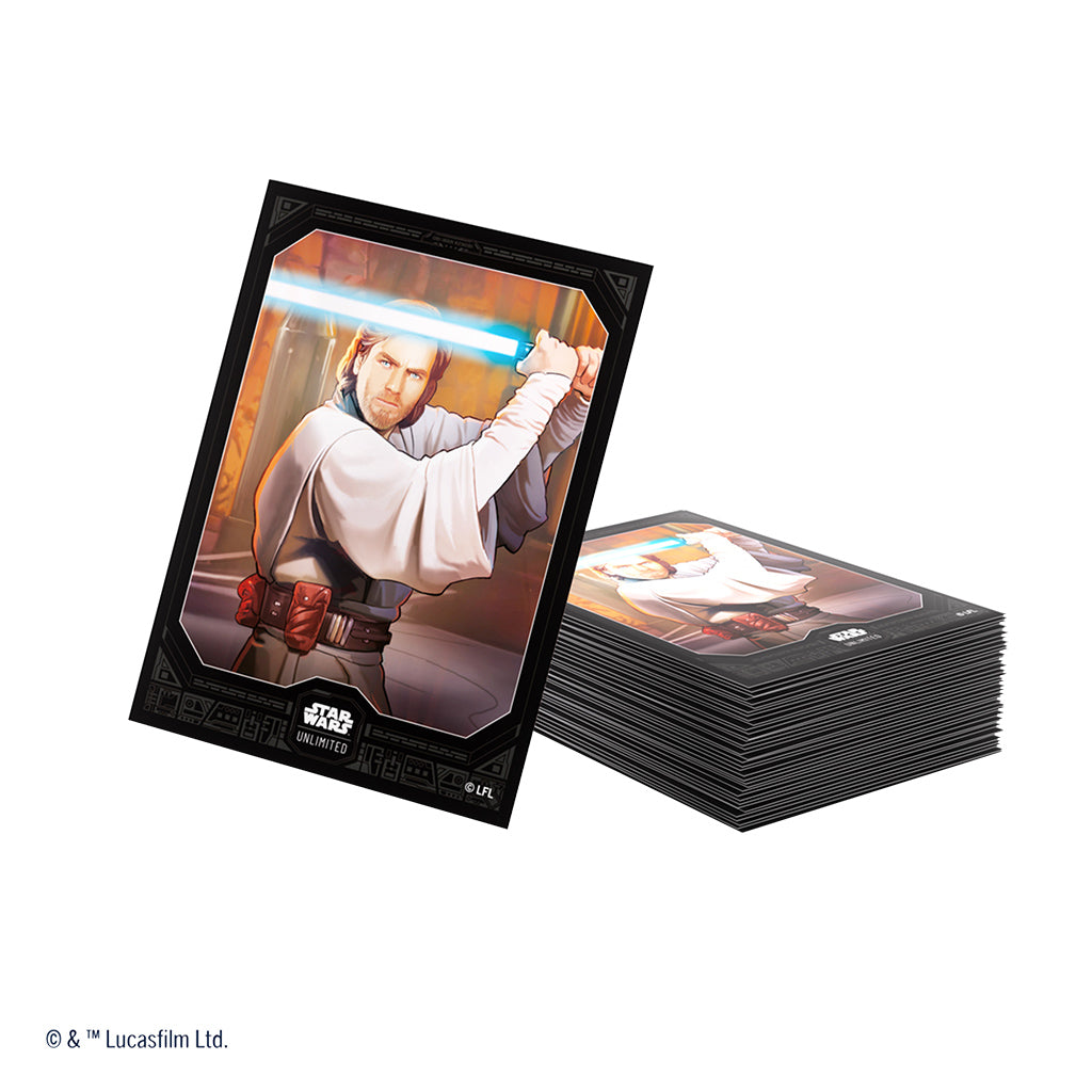 Star Wars: Unlimited Art Sleeves - Obi-Wan Kenobi - Card sleeve featuring Obi-Wan Kenobi wielding a blue lightsaber on a black border with Star Wars branding.
