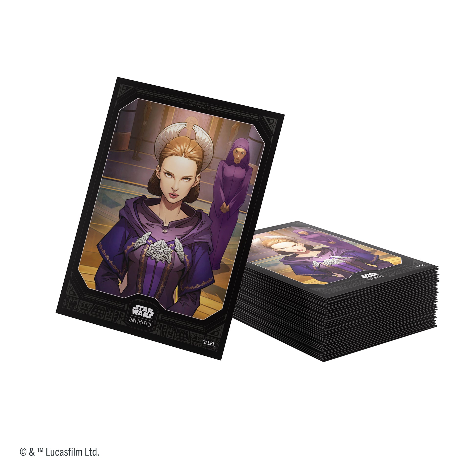 Star Wars: Unlimited Premium Art Sleeves - Padme Amidala - Premium card sleeves featuring Padmé Amidala in purple and gold attire with an ornate headdress.